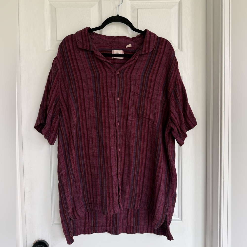 BDG Burgundy and Black Striped Casual Shirt